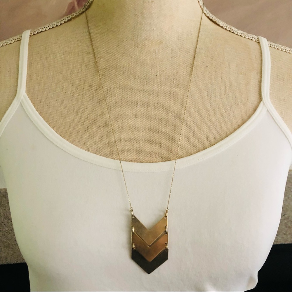 Triple chevron disc gold plated delicate chain necklace